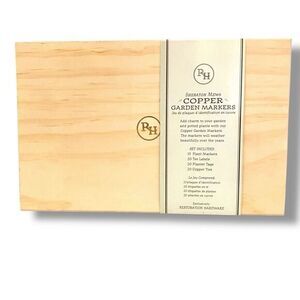 Restoration Hardware RH Copper Garden Plant Tag Marker Set in Wood Box